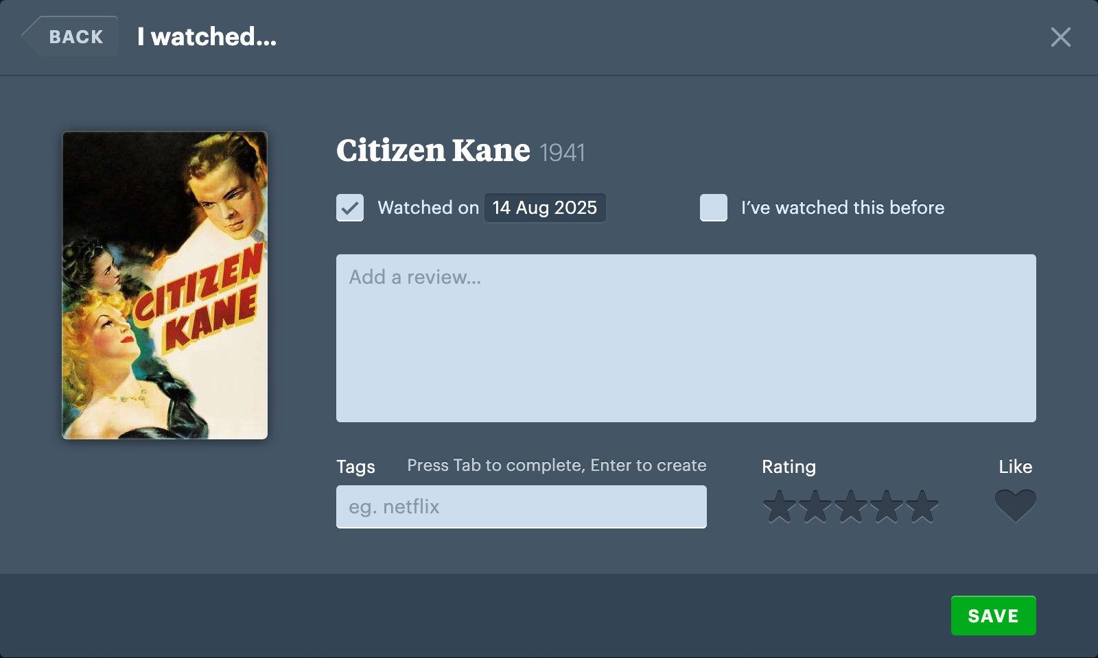 Logging a Film on Letterboxd